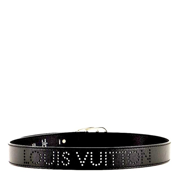 LOUIS VUITTON - Black Double Buckle Belt, Perforated Leather - Like New Cond.